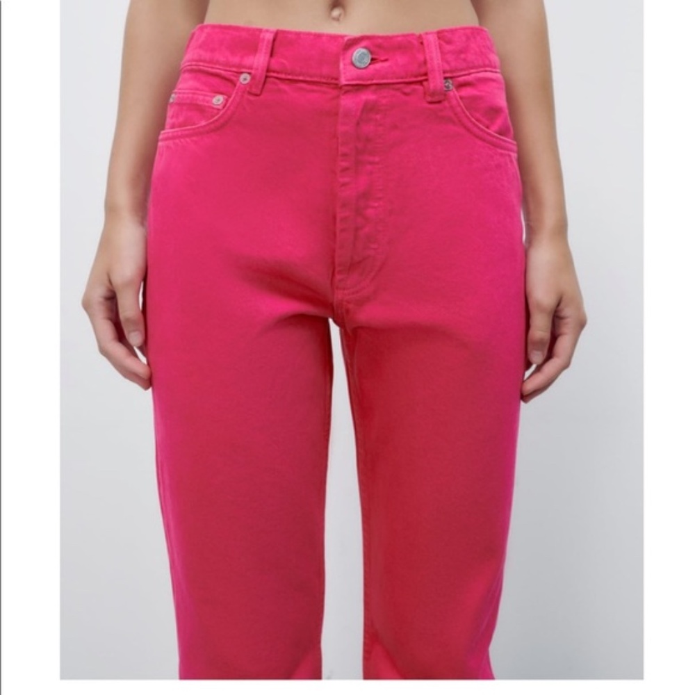 NWT Zara dark fuchsia high rise straight leg jeans - Picture 7 of 8